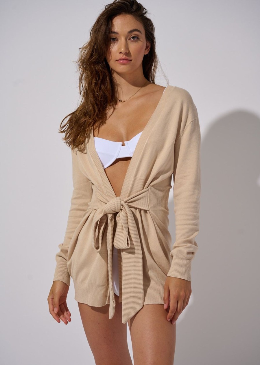 Women Everyday Sunday Beach Cover-Ups | Bleached Sand Knitted Cardigan