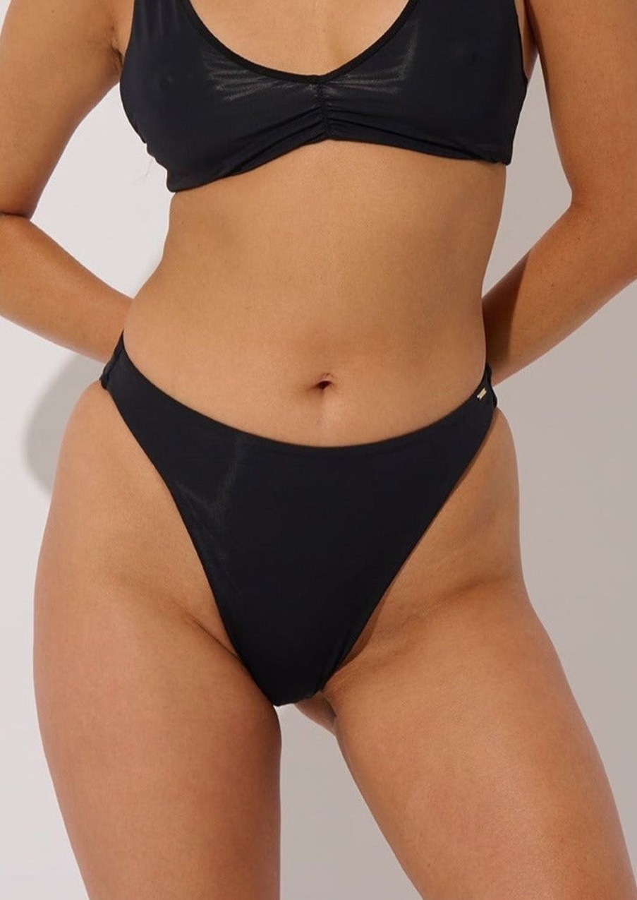 Women Everyday Sunday Swim Bottoms | Black Recycled Mid Rise Bikini Bottom