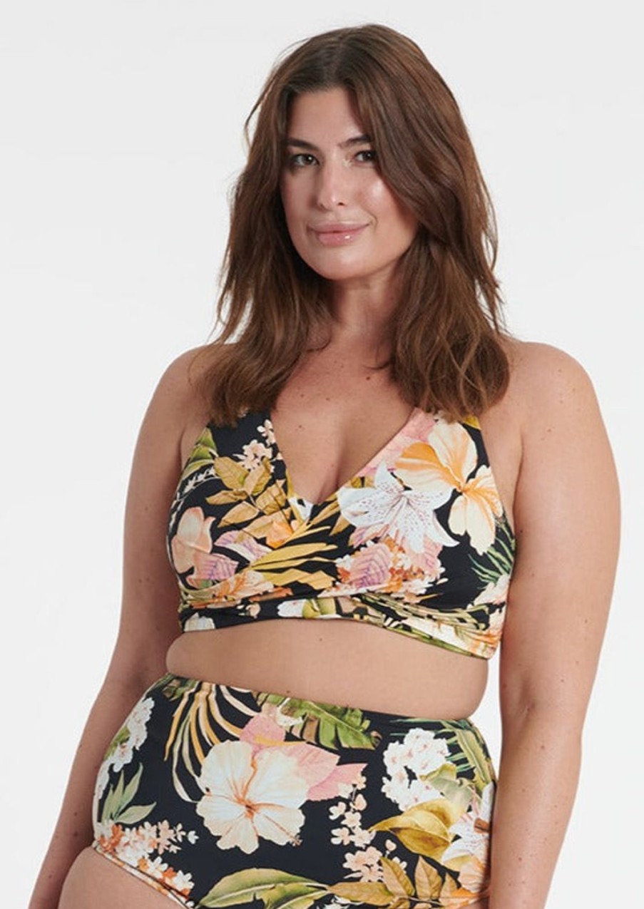 Women Everyday Sunday Swim Tops | Plus Size Black Bird D-Cup Crop Top