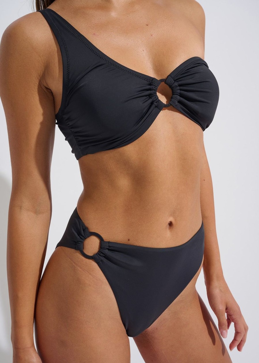 Women Everyday Sunday Swim Tops | Black One-Shoulder Swim Crop Top