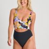 Women Everyday Sunday One-Pieces | Aqua Bloom Recycled High Leg Wrap One-Piece