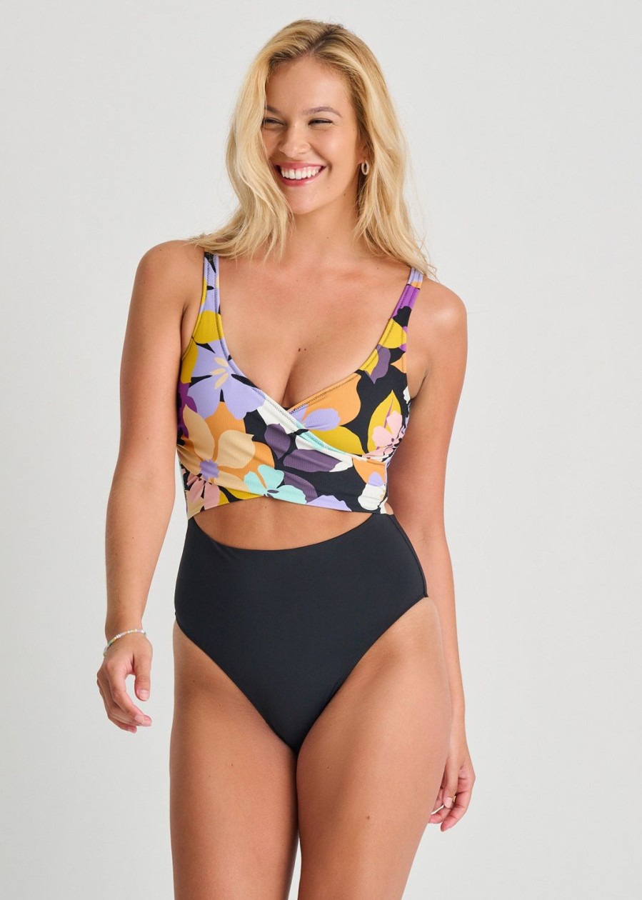 Women Everyday Sunday One-Pieces | Aqua Bloom Recycled High Leg Wrap One-Piece