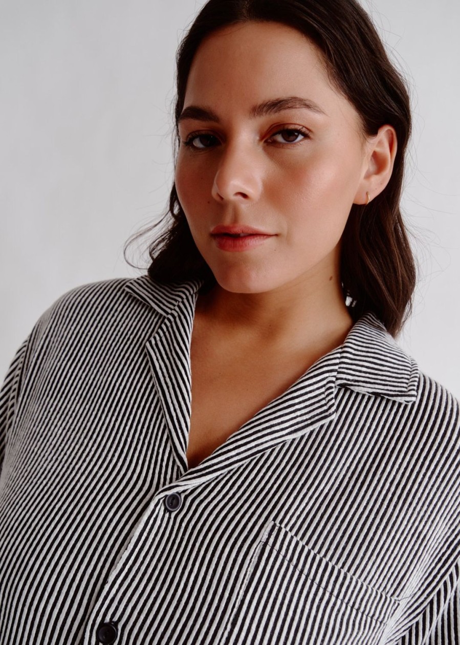 Women Everyday Sunday Sleepwear | Black Stripe Recycled Shirt