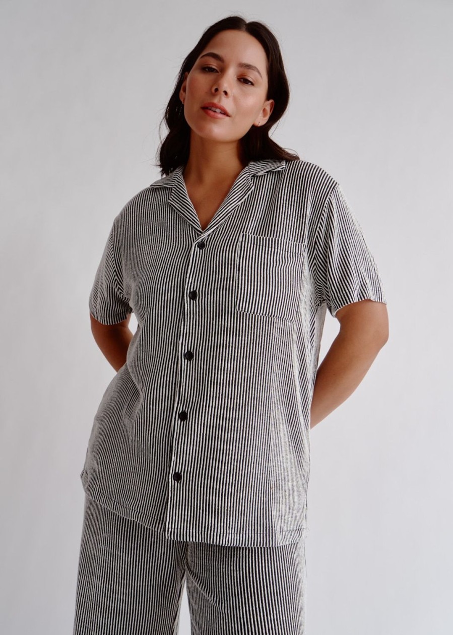 Women Everyday Sunday Sleepwear | Black Stripe Recycled Shirt