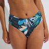 Women Everyday Sunday Swim Bottoms | Black Leaf High Waist With Shirred Side Bottom