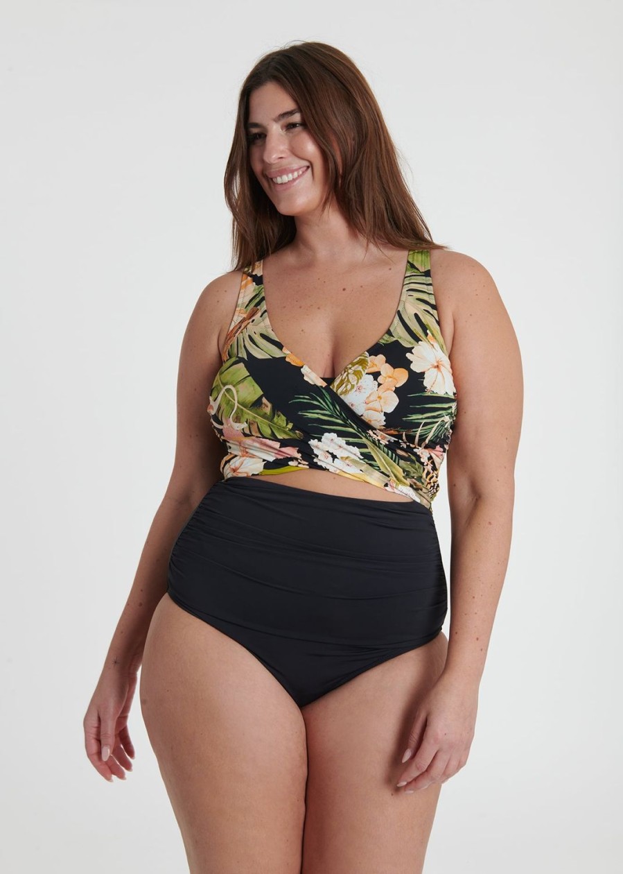 Women Everyday Sunday Body + | Plus Size Black Bird Wrap One-Piece