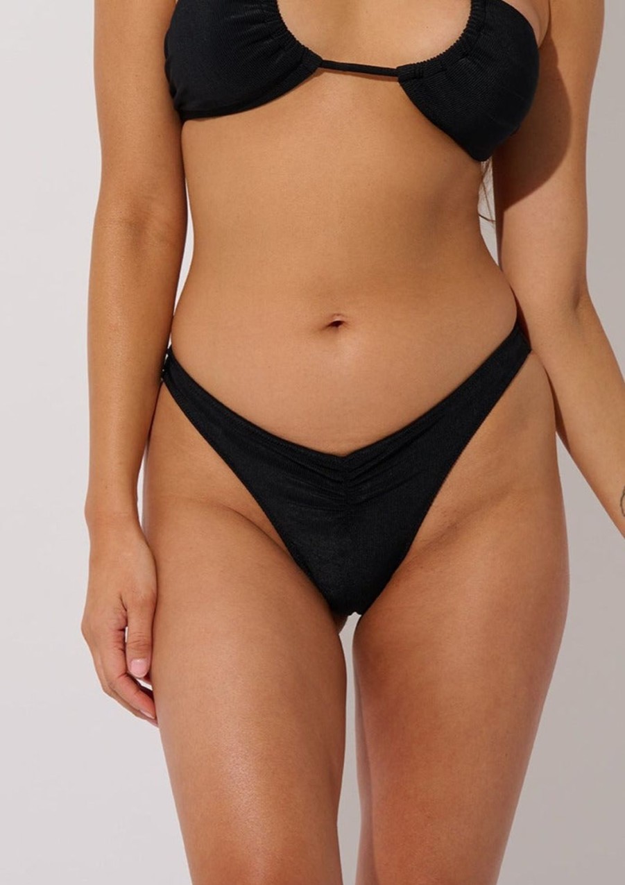 Women Everyday Sunday Swim Bottoms | Black Recycled High Leg Bikini Bottom