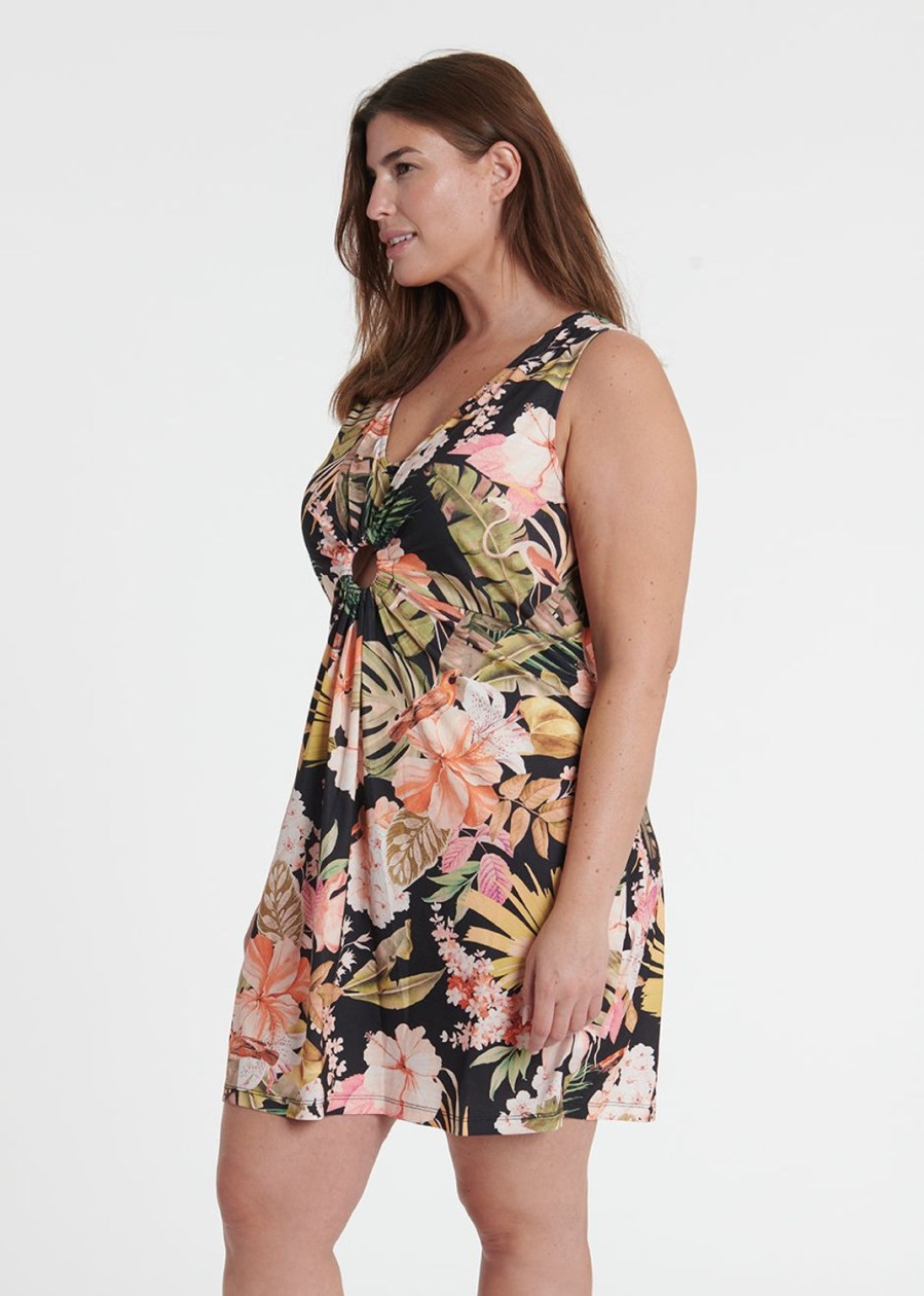 Women Everyday Sunday Body + | Plus Size Black Bird Dress Cover-Up