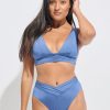 Women Everyday Sunday Swim Tops | Dark Blue Shirred Band Cropped Tank