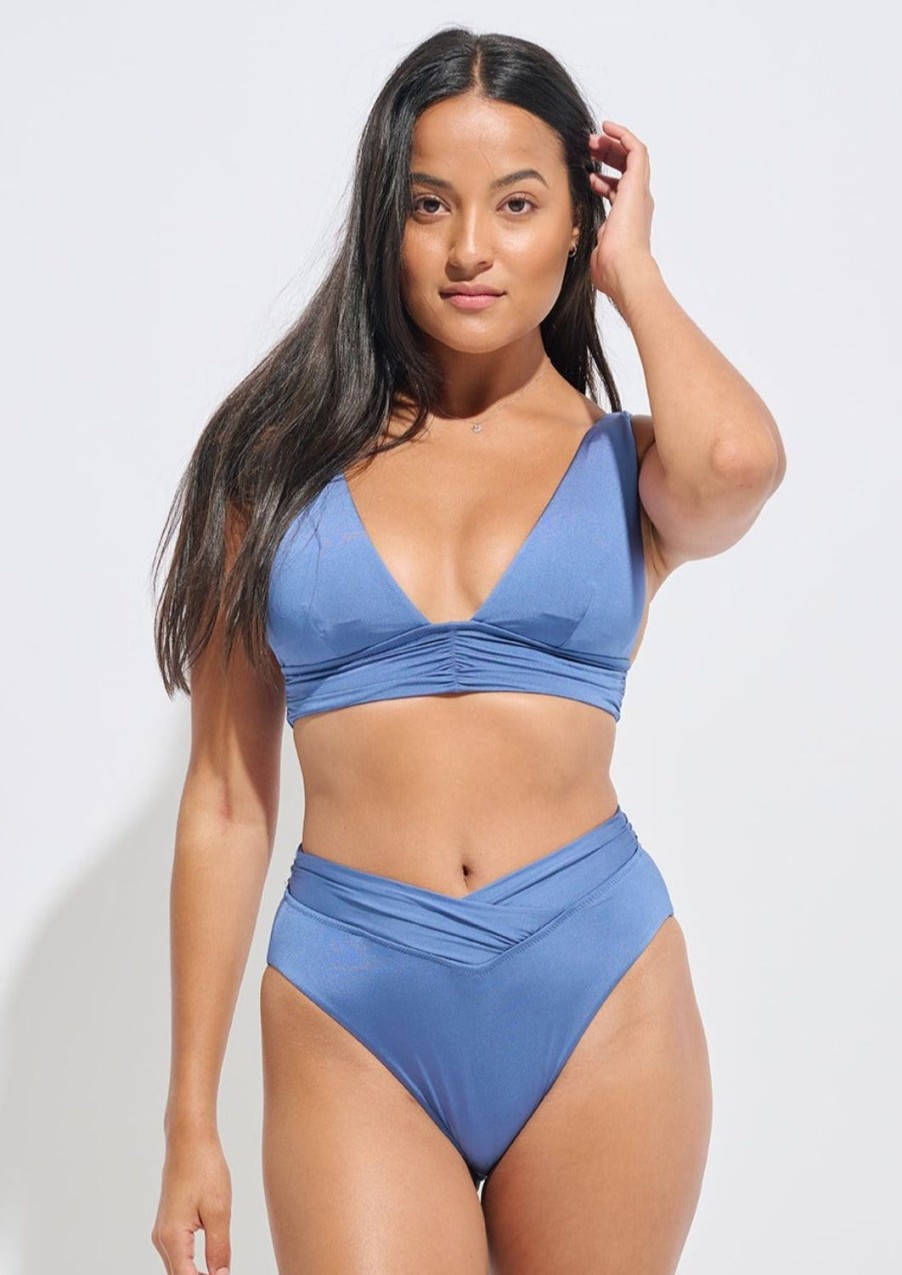 Women Everyday Sunday Swim Tops | Dark Blue Shirred Band Cropped Tank