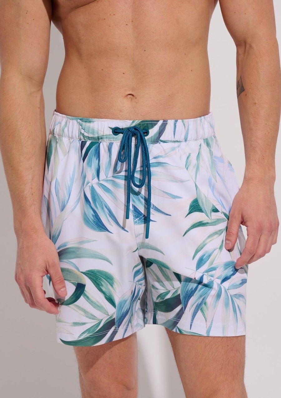 Men Everyday Sunday | White Leaves Casual Swim Trunk