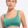 Women Everyday Sunday Swim Tops | Green Square Neck Crop Top