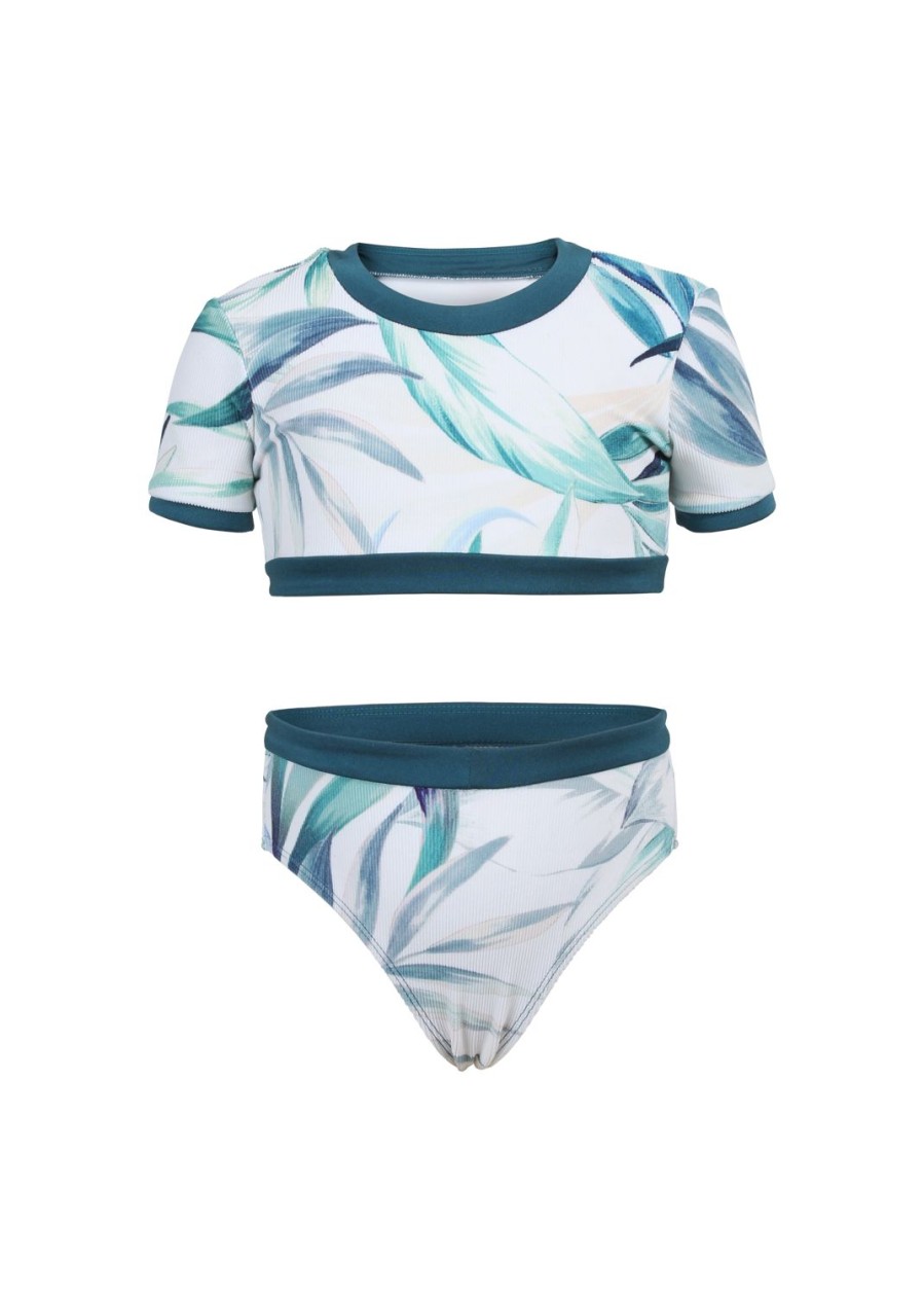 Kids Everyday Sunday | White Leafs Two-Piece Girl Swim Set