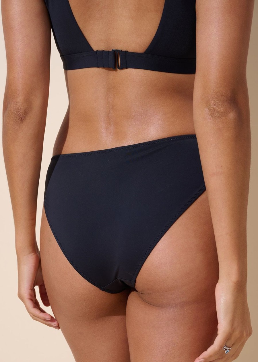 Women Everyday Sunday Swim Bottoms | Black Semi-High Waist Bottom Front Twist Bottom