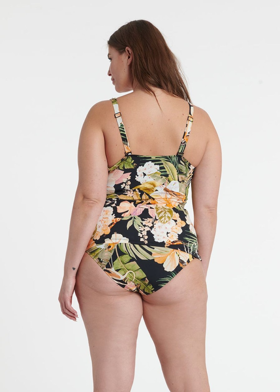 Women Everyday Sunday Swim Tops | Plus Size Black Bird Wrap Tankini Top