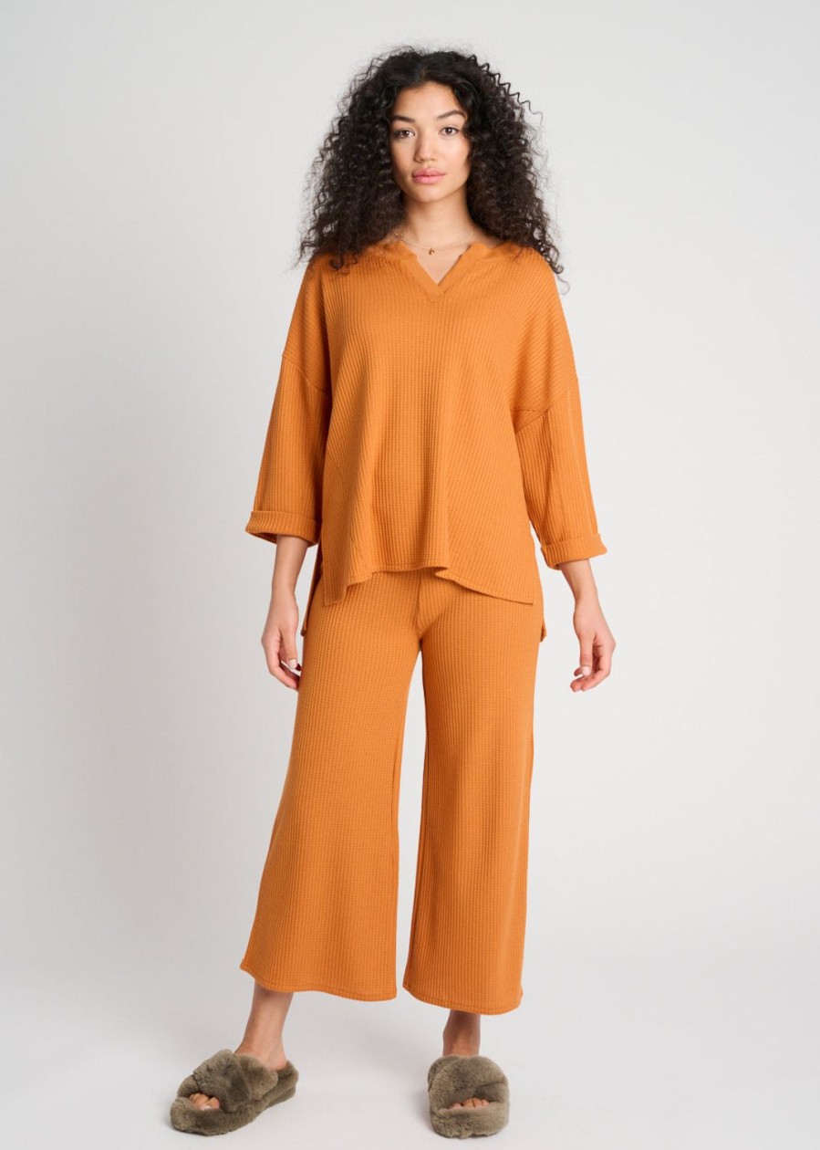 Women Everyday Sunday Loungewear | Desert Sun Waffle Crop Wide Pant