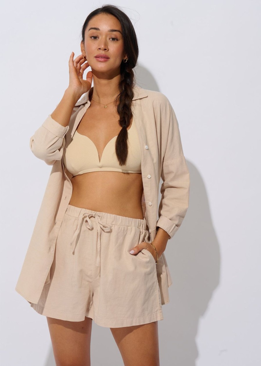 Women Everyday Sunday Beach Cover-Ups | Natural Linen Cover-Up Short