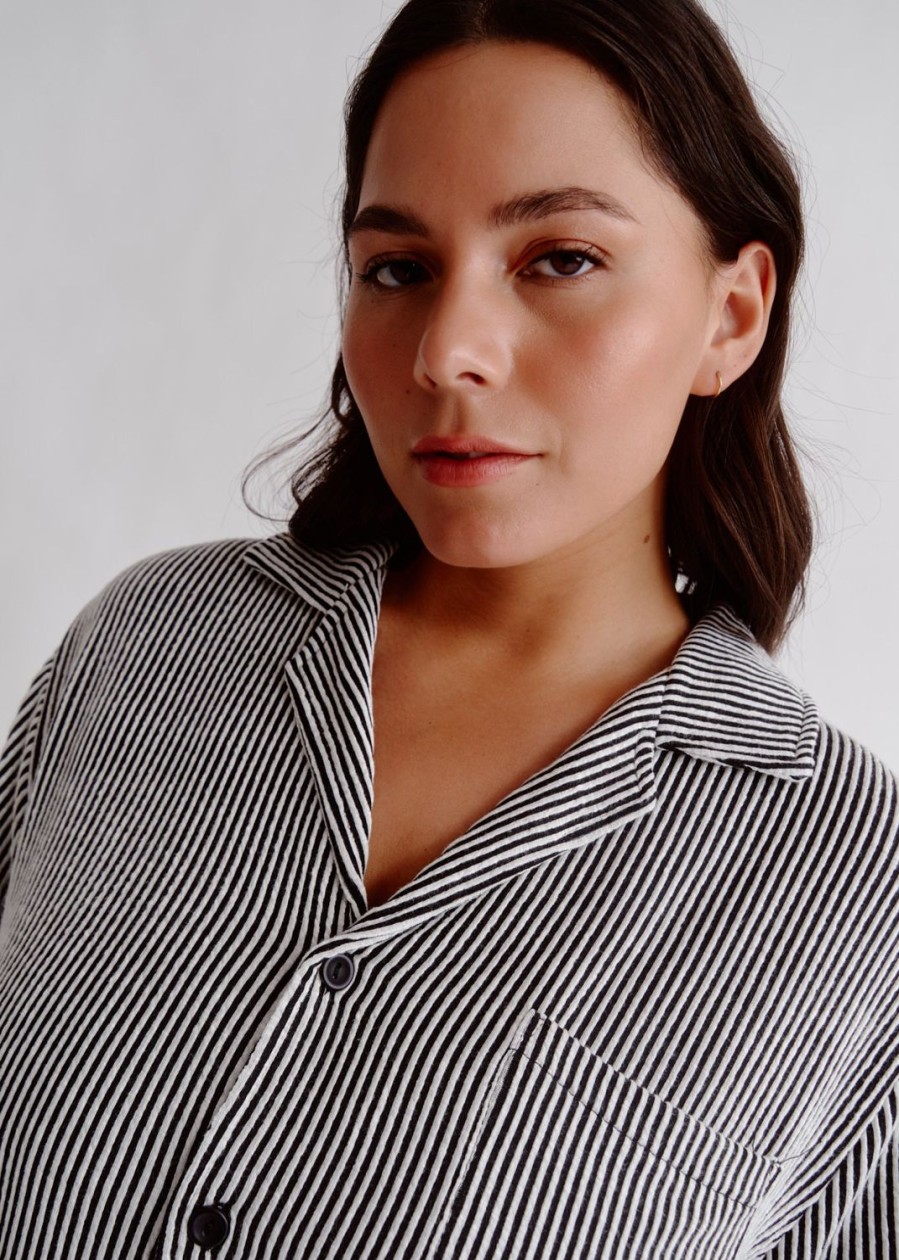 Women Everyday Sunday Loungewear | Black Stripe Recycled Shirt