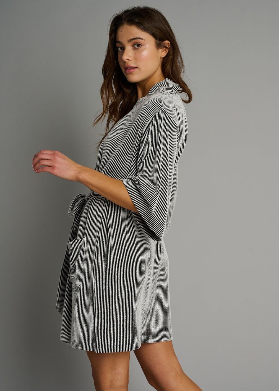 Women Everyday Sunday Loungewear | Black Stripe Recycled Kimono Robe