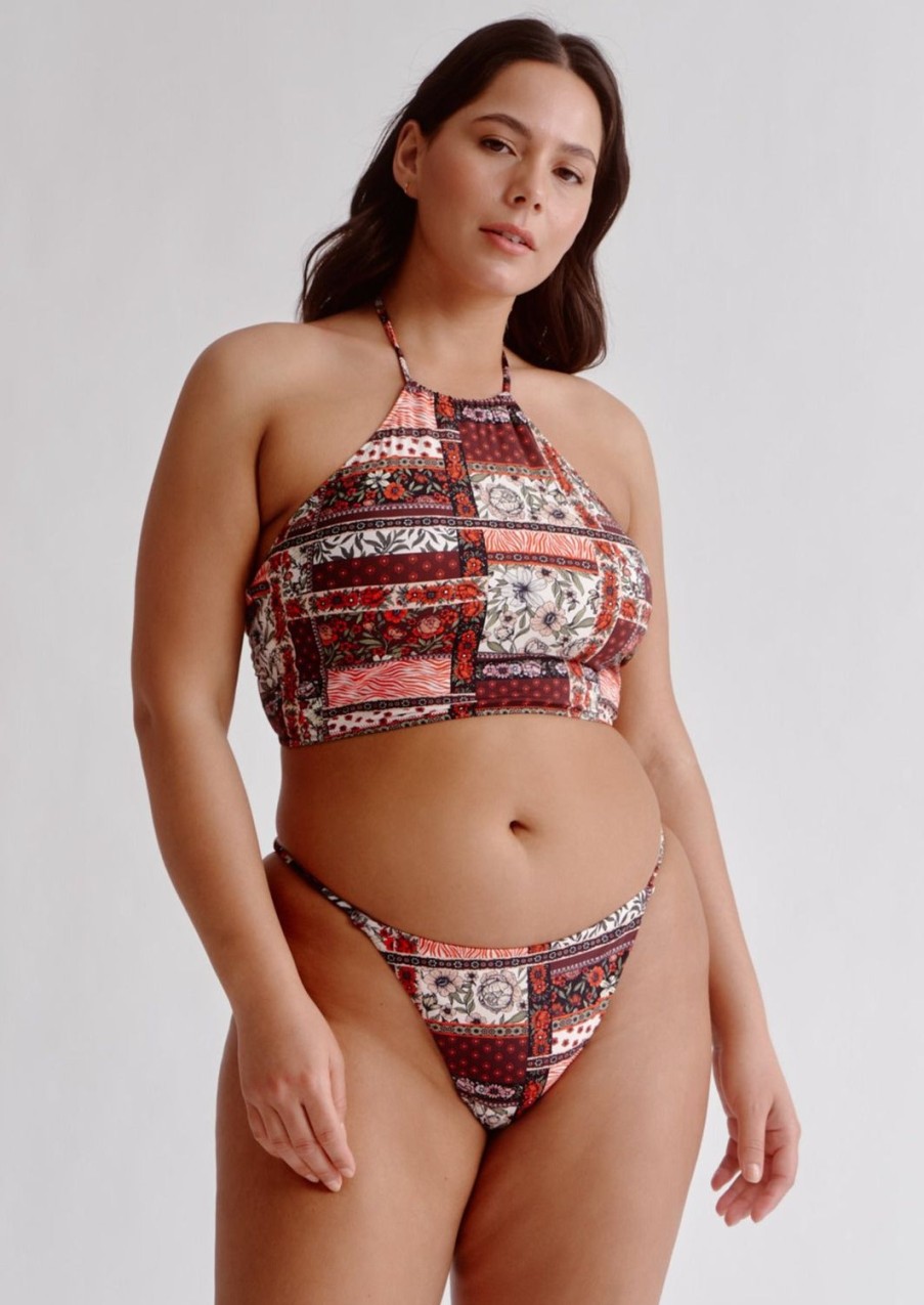 Women Everyday Sunday Swim Bottoms | Floral Patchwork High Leg Bikini Bottom