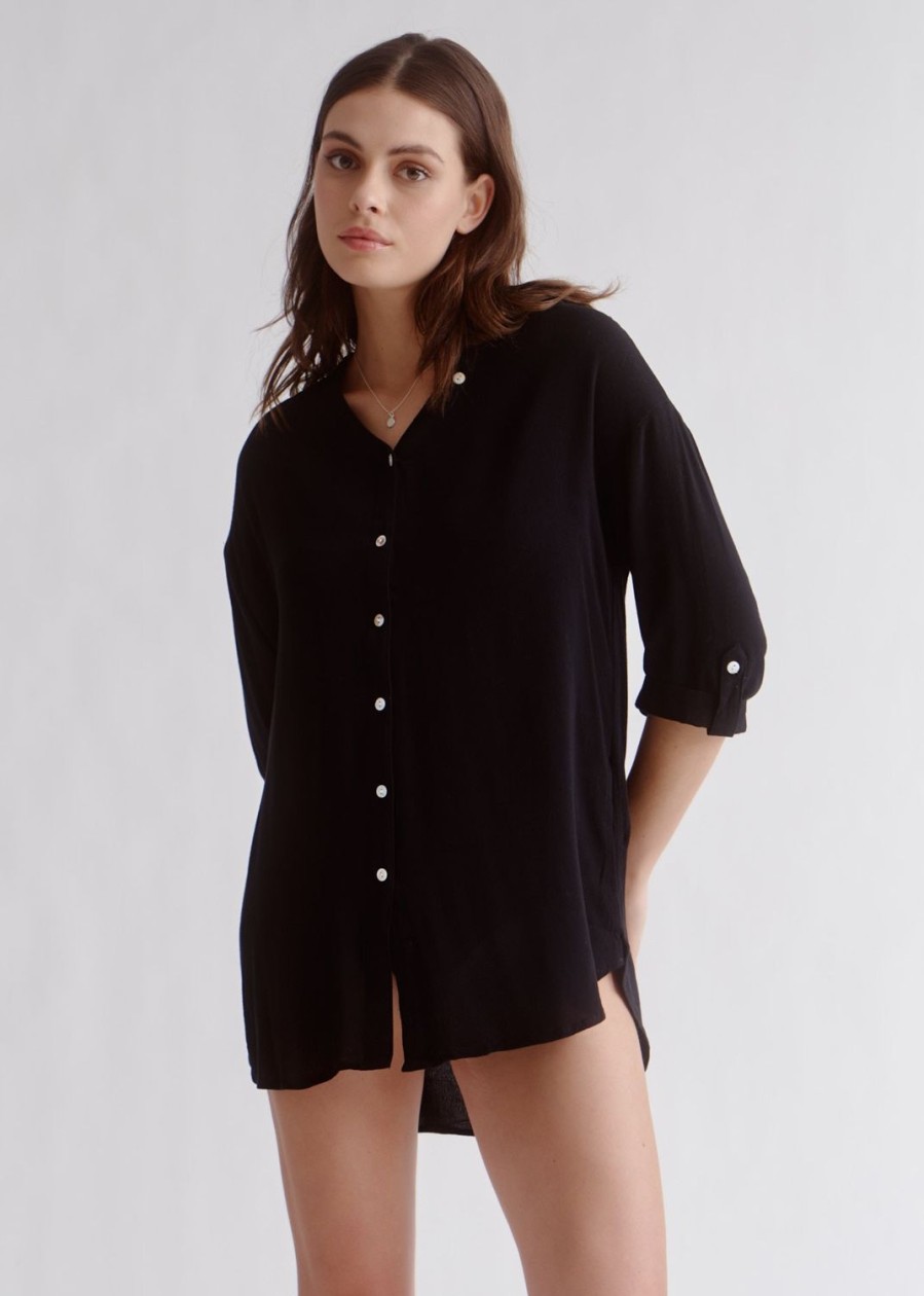 Women Everyday Sunday Beach Cover-Ups | Jet Black Cover-Up Shirt