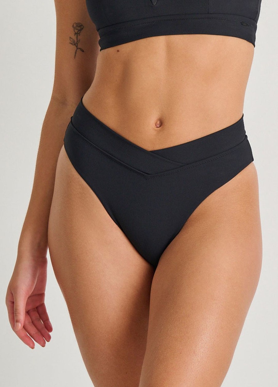 Women Everyday Sunday Swim Bottoms | Black Retro High Waist Recycled Bottom