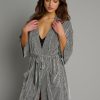 Women Everyday Sunday Sleepwear | Black Stripe Recycled Kimono Robe