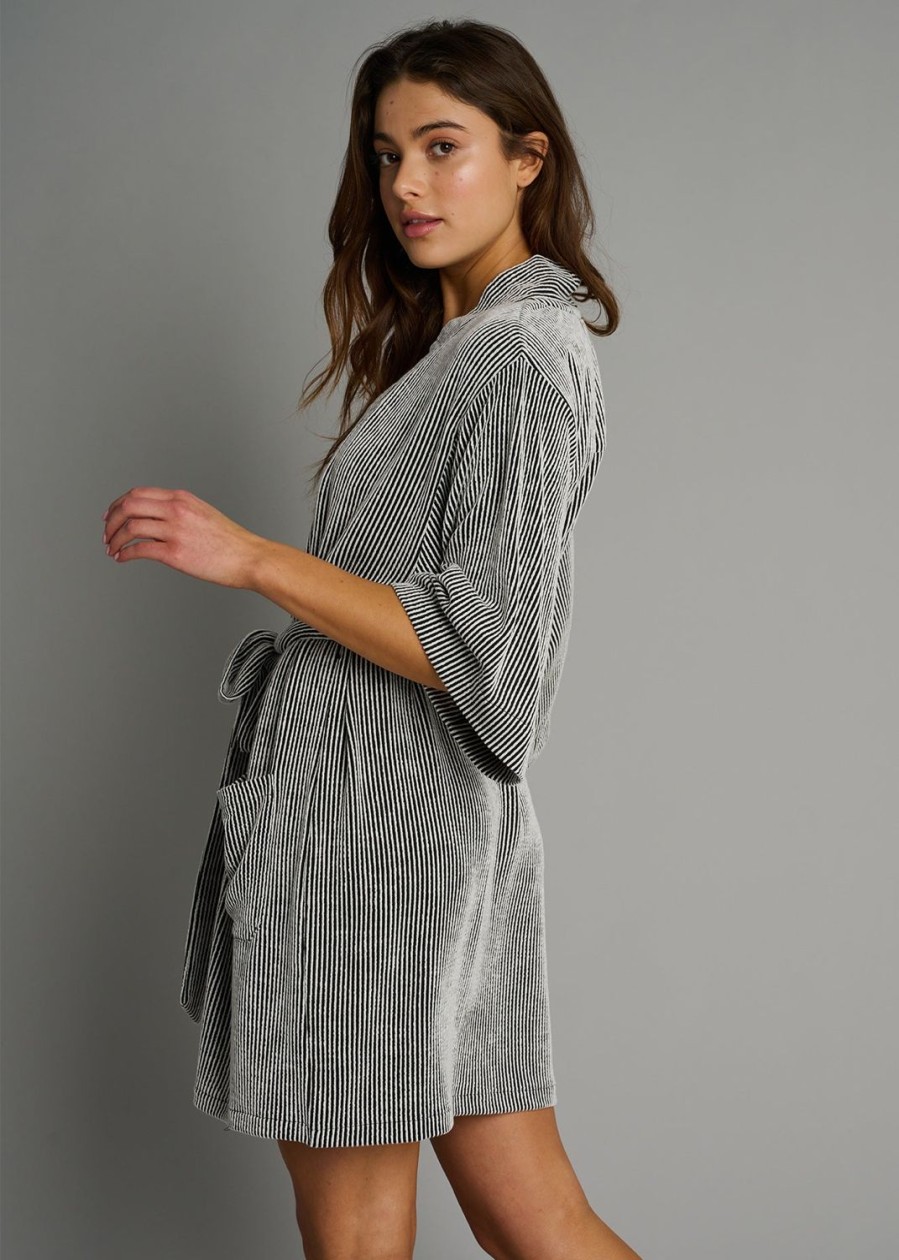 Women Everyday Sunday Sleepwear | Black Stripe Recycled Kimono Robe