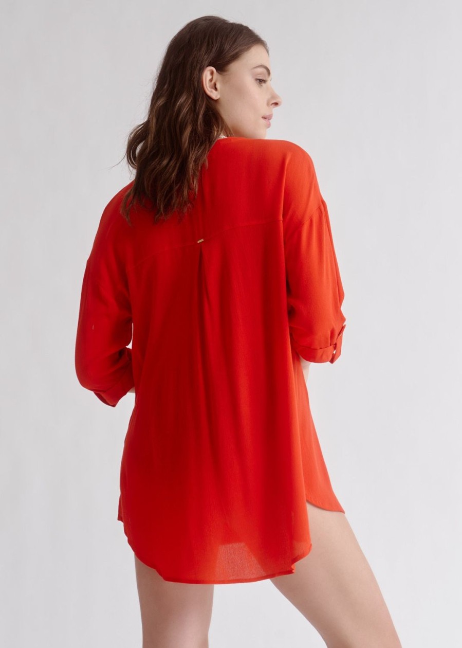 Women Everyday Sunday Beach Cover-Ups | Lychee Red Cover-Up Shirt