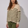 Women Everyday Sunday Loungewear | Loden Stripe Enwrap Polo